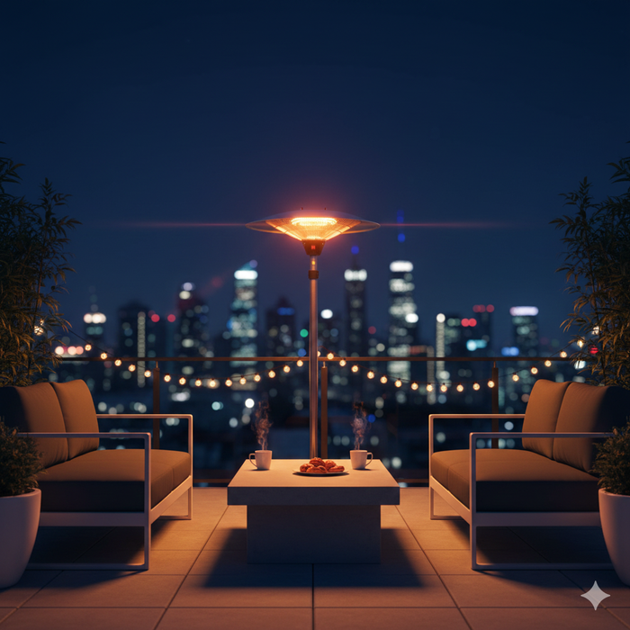 Stufa Elettrica Fungo Riscaldante Infrarossi Saturno Esterno-Interno Regolabile Argento