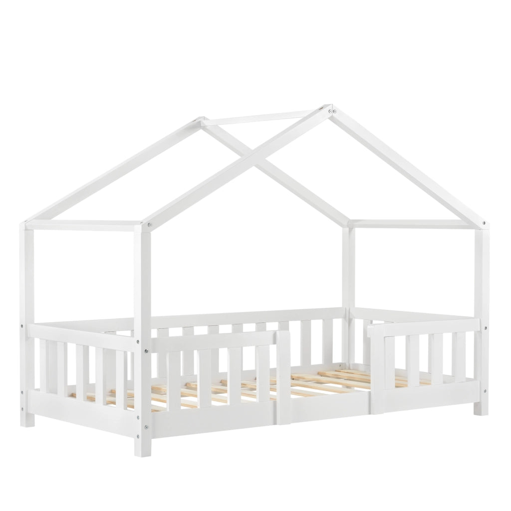 Letto per Cameretta Treviolo a Forma di Casetta 70x140 cm Bianco [en.casa]