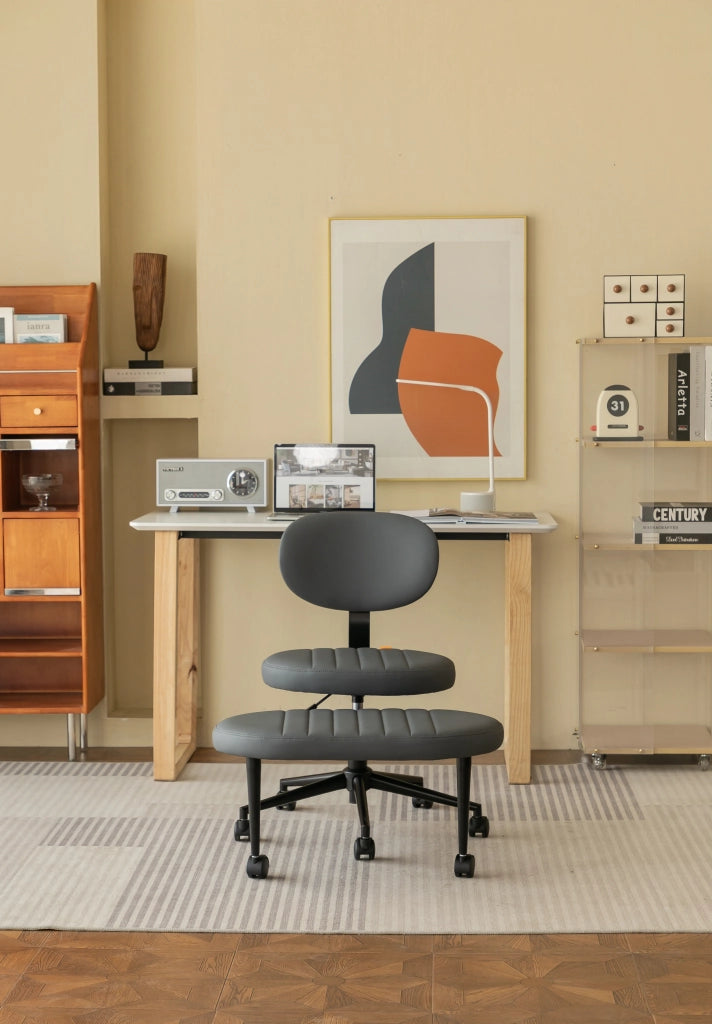 Sedia da ufficio ergonomica girevole con poggiapiedi rotante senza braccioli in tessuto grigio per meditazione