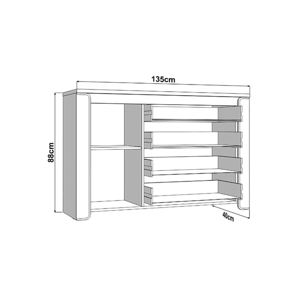 Madia Bicheno, Credenza 2 Ripiani, 135x40x88h cm Bianco Opaco