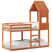 Letto singolo | Letto per adulti | Letto a Castello con Tetto Marrone Cera 90x190 cm Massello Pino