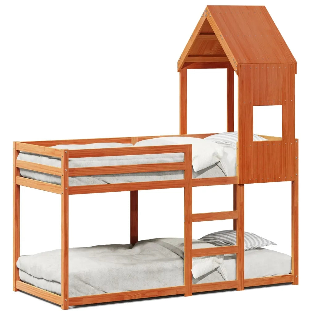 Letto singolo | Letto per adulti | Letto a Castello con Tetto Marrone Cera 90x190 cm Massello Pino