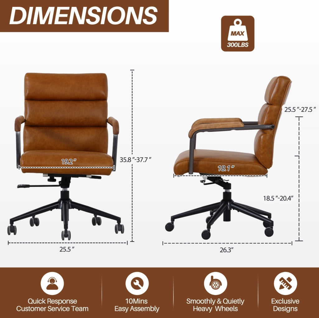 Sedia da ufficio 73x59x87 cm in pelle marrone, regolabile e stabile –