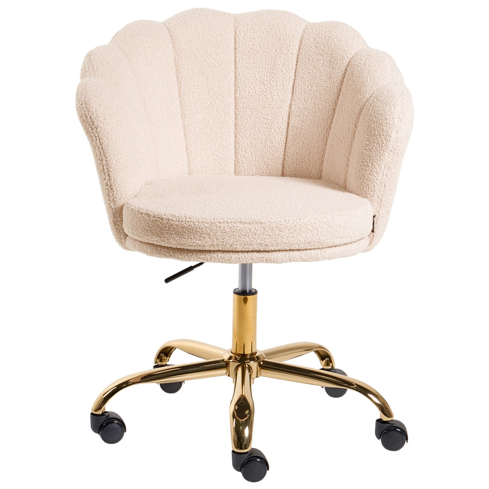 Sedia da Ufficio Girevole Beige Chiaro in Bouclé con Base a Stella Regolabile in Altezza