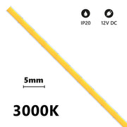 Alcapower Striscia LED COB SLIM IP20 5 metri 12V 3000K Luce Calda 6W/m 600lm/m 504 LED/m Alta Densità per Illuminazione Lineare Professionale