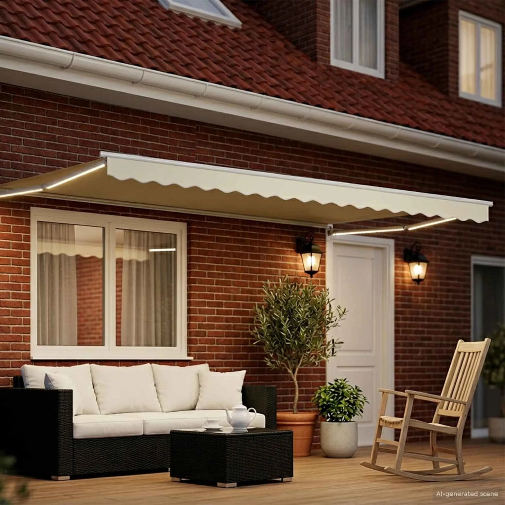 Tenda retrattile manuale con LED Crema e Bianco 4,5 × 3 m 3419304