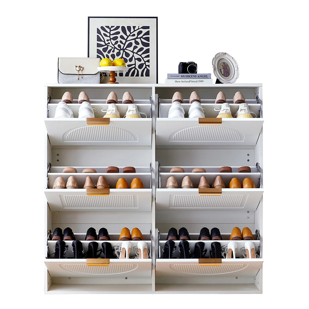 Scarpiere moderna 6 scomparti - Xylo - L118xH115xP25 cm - Bianco - Apertura a ribalta per ingresso/corridoio