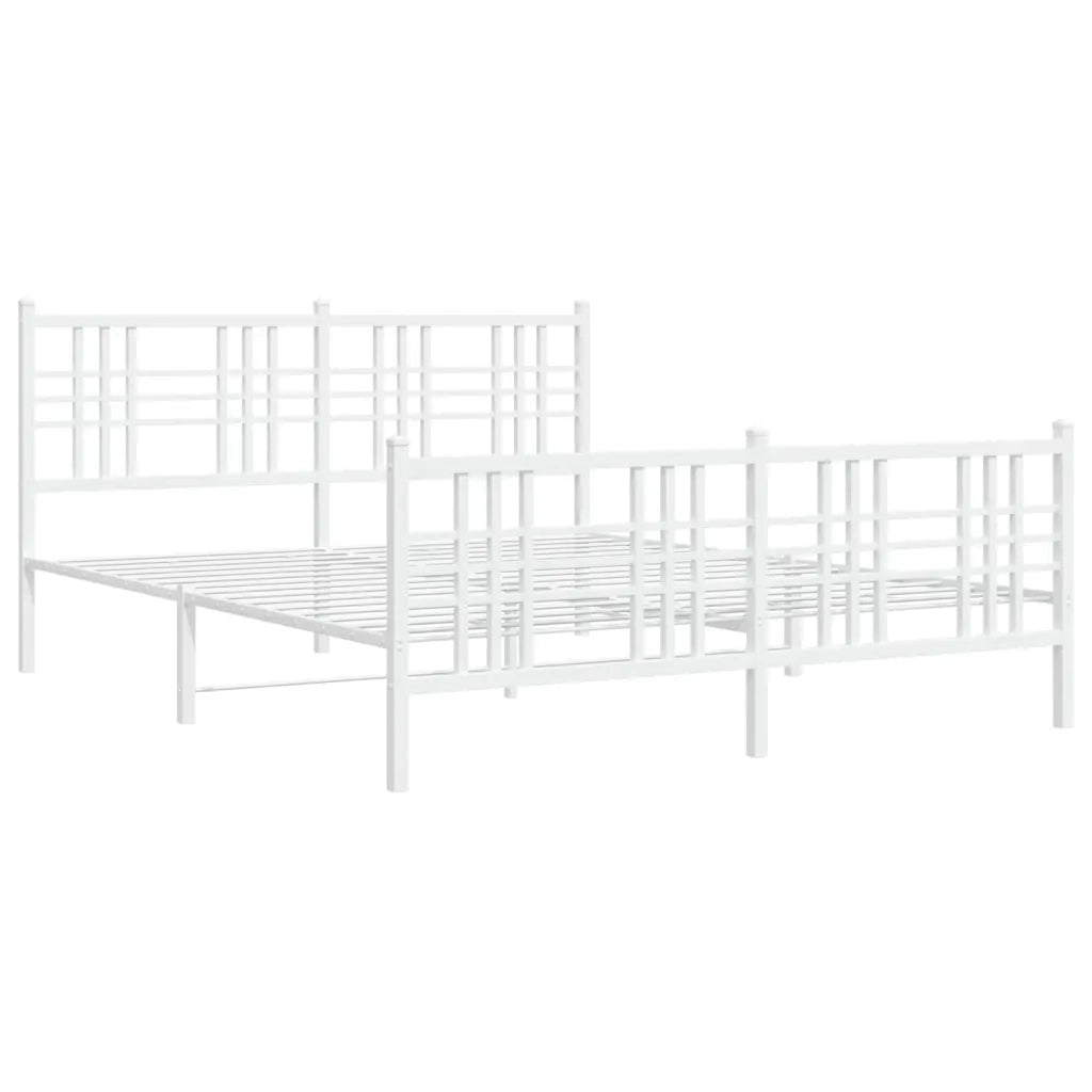 Letto matrimoniale | Letto per adulti | Giroletto con Testiera e Pediera Metallo Bianco 150x200 cm