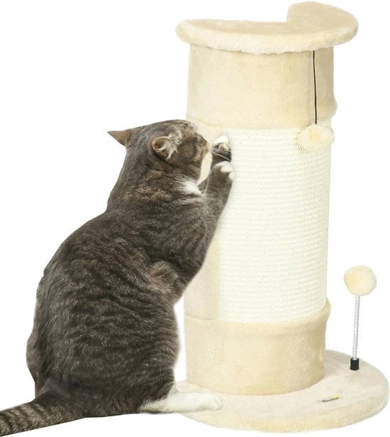 Palo di Sostegno per Gatti - 58cm Alto, Con Articolo di Krabbazione e Piuma di Comfort, Adatto per Piccoli Gatti