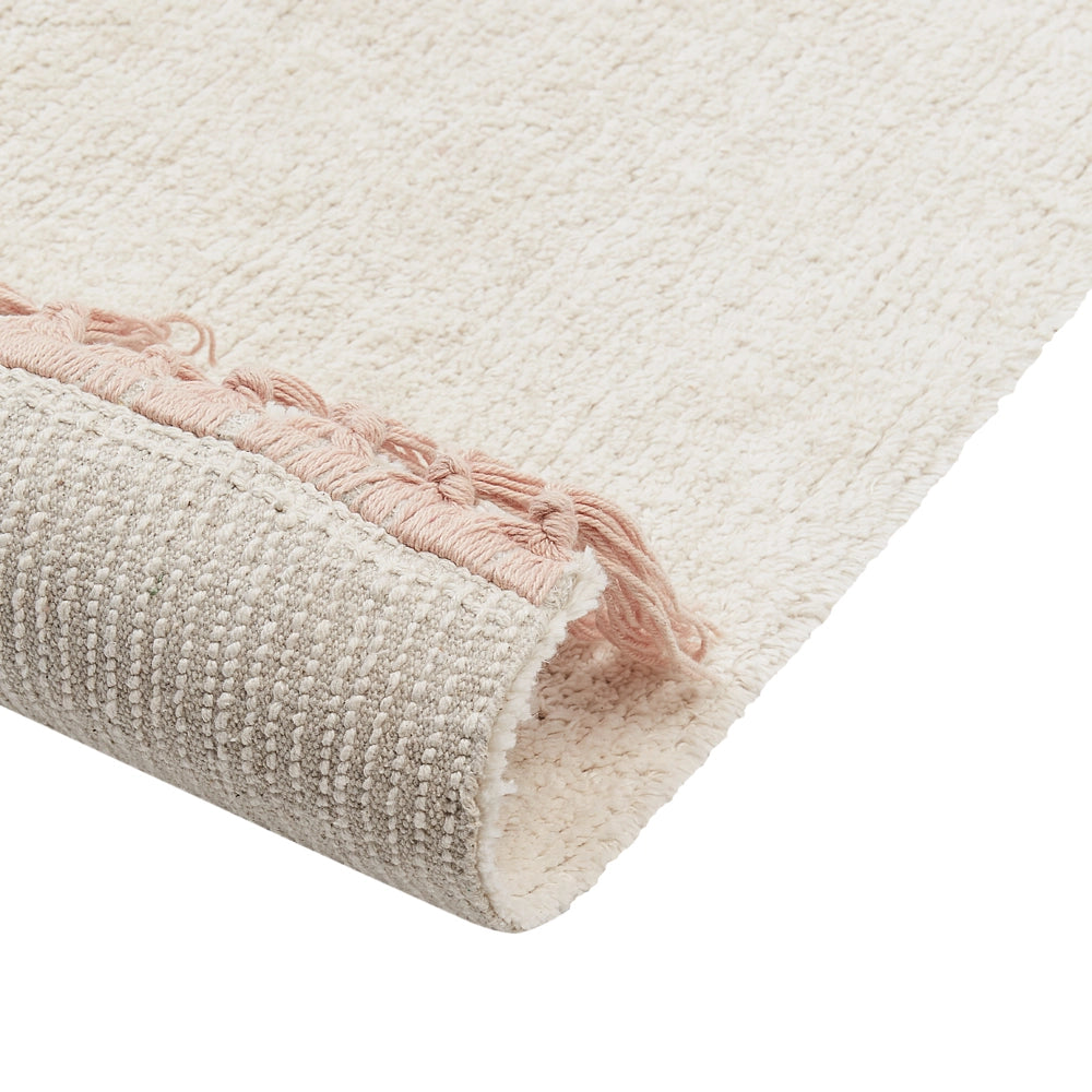 Tappeto rettangolare in cotone bianco sporco con motivo mongolfiera140 x 200 cm stile boho cameretta