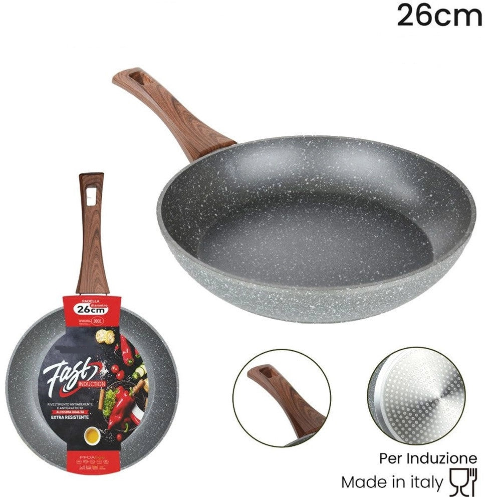 Trade Shop - Padella Rivestimento Antiaderente Antigraffio Per Induzione Manico Legno Da ø 18 A 26 Cm -    -diametro 26cm   -