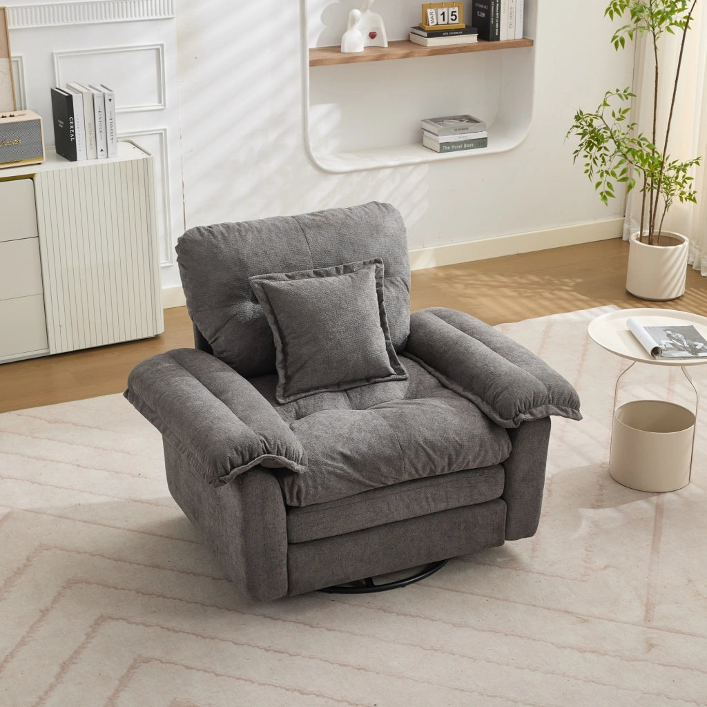 Divano modulare a 2 posti e poltrona con seduta profonda, cuscini e memory foam per salotto in ciniglia grigia