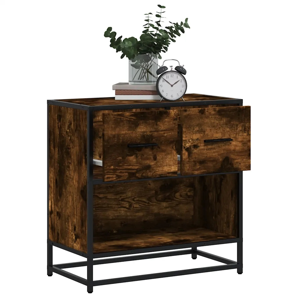 Comodino-Tavolino da notte Rovere Fumo 60x31x60 cm in Legno Multistrato e Metallo
