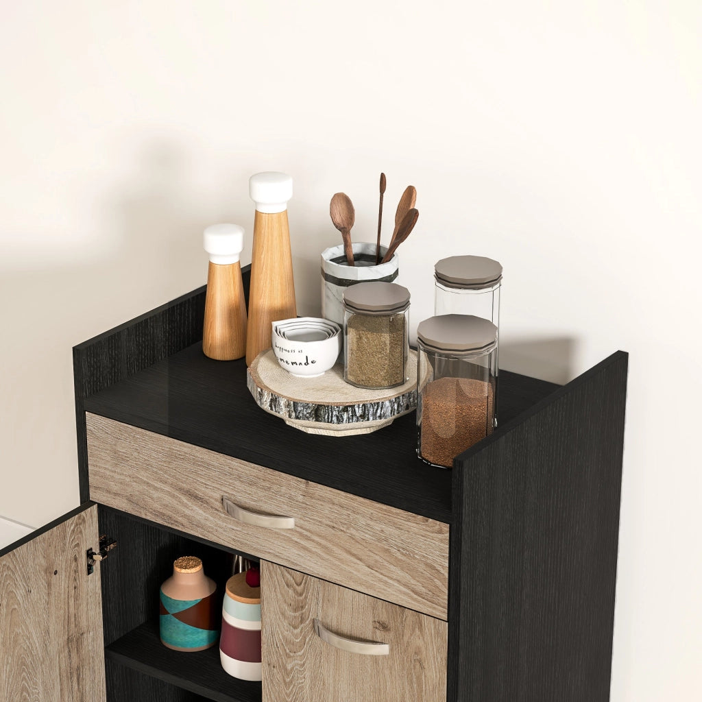 Carrello da Cucina con Armadietto e Cassetto 60x40x77 cm in Legno Nero