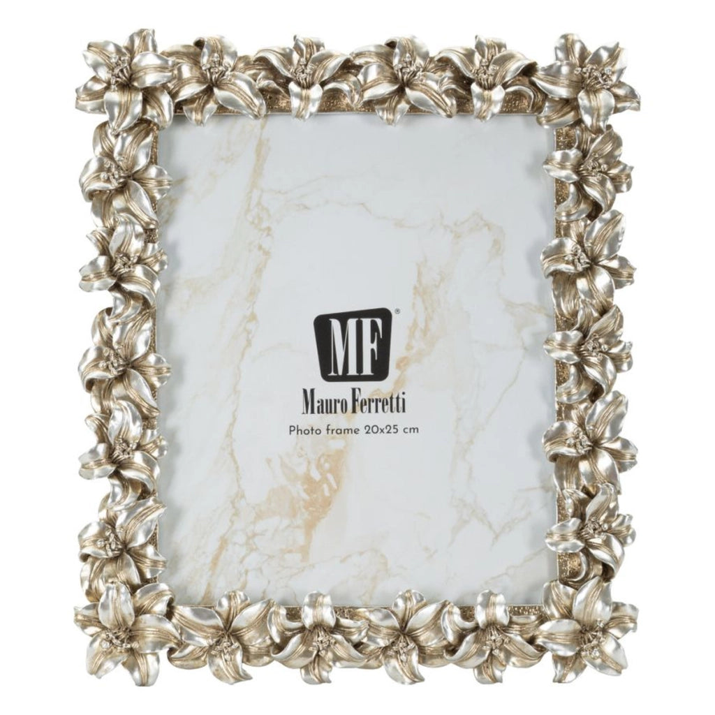 Cornice portafoto Glamour con decoro floreale in argento antico