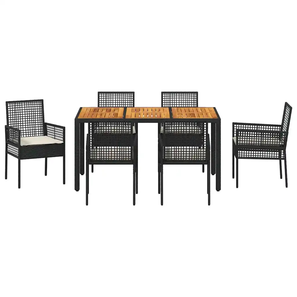 Set da Pranzo per Giardino 7 pcs Nero polyrattan 3334904