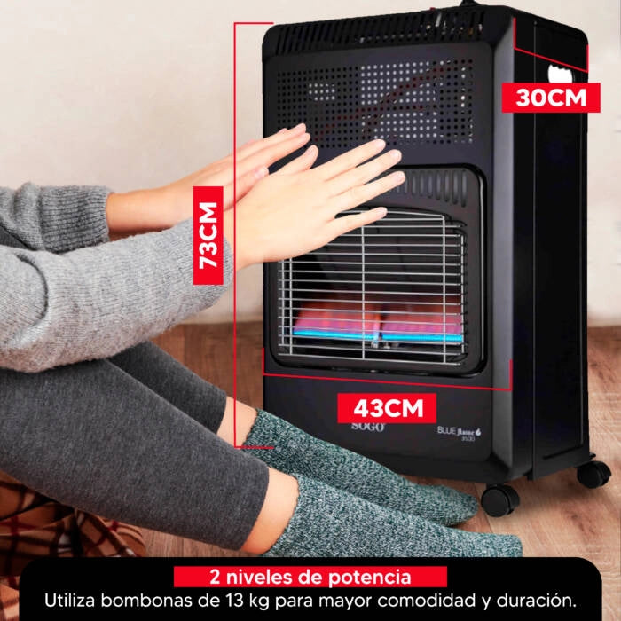 Stufa a gas pieghevole 3500W a fiamma blu con 2 livelli e ruote, consumo 255 g/h per riscaldamento ambienti - Sogo