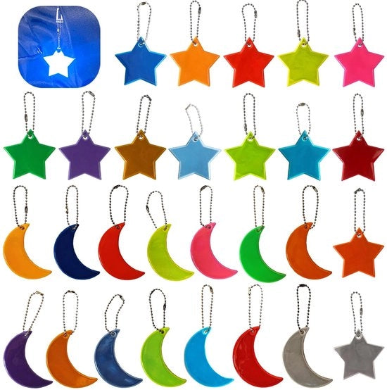 Kit di riflettori di sicurezza - 28 pezzi di hangers riflettenti - Riflettori per borsa scolastica - Hanger riflettente per chiavi - Impermeabile - Resistente ai raggi UV - Riflettori di sicurezza