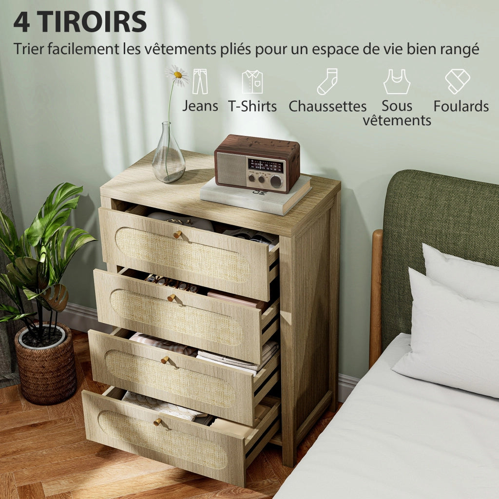 Cassettiera 4 cassetti ¨C Xylo ¨C effetto legno naturale resina intrecciata 70x38x93 cm