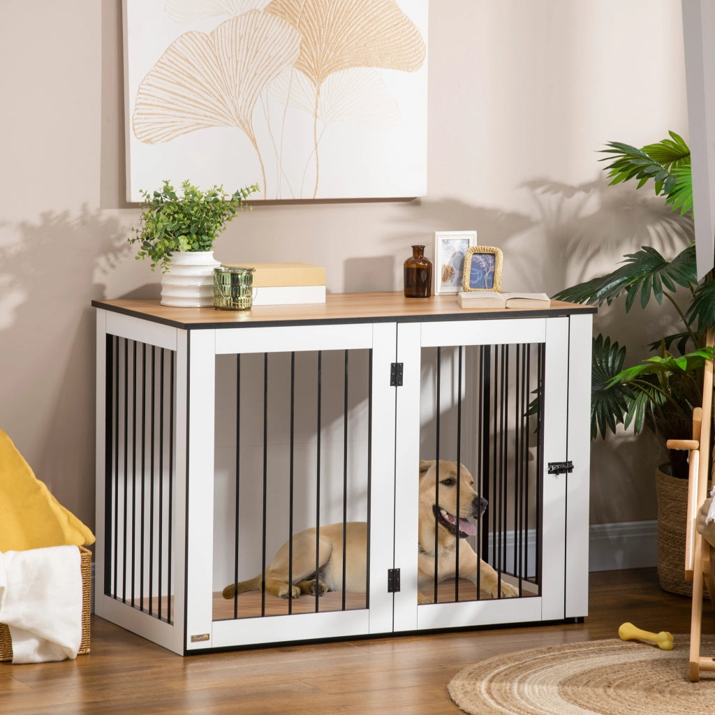 Scaffale per cani con porte bloccabili struttura in legno e acciaio per piccoli e medi cani rovere 106 × 60 × 76 cm