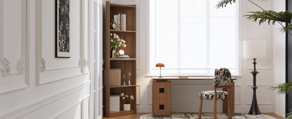 Libreria angolare salvaspazio con ripiani e dispositivo antiribaltamento per soggiorno in MDF noce 55 × 32 × 180 cm