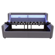 Letto imbottito singolo 90×200 cm con contenitore; LED; USB e Type-C; senza materasso; velluto; grigio
