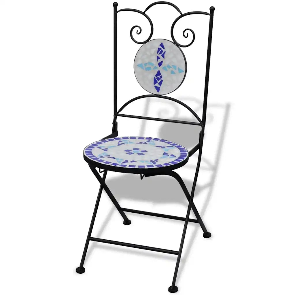 Sedie da Bistrot Pieghevoli 2 pz | Sedie da Esterno in Ceramica Blu e Bianco