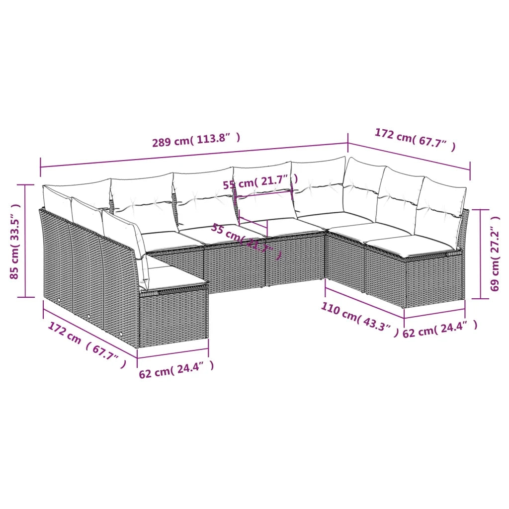 Set Divani da Giardino 9pz con Cuscini Marrone in Polyrattan 3249912