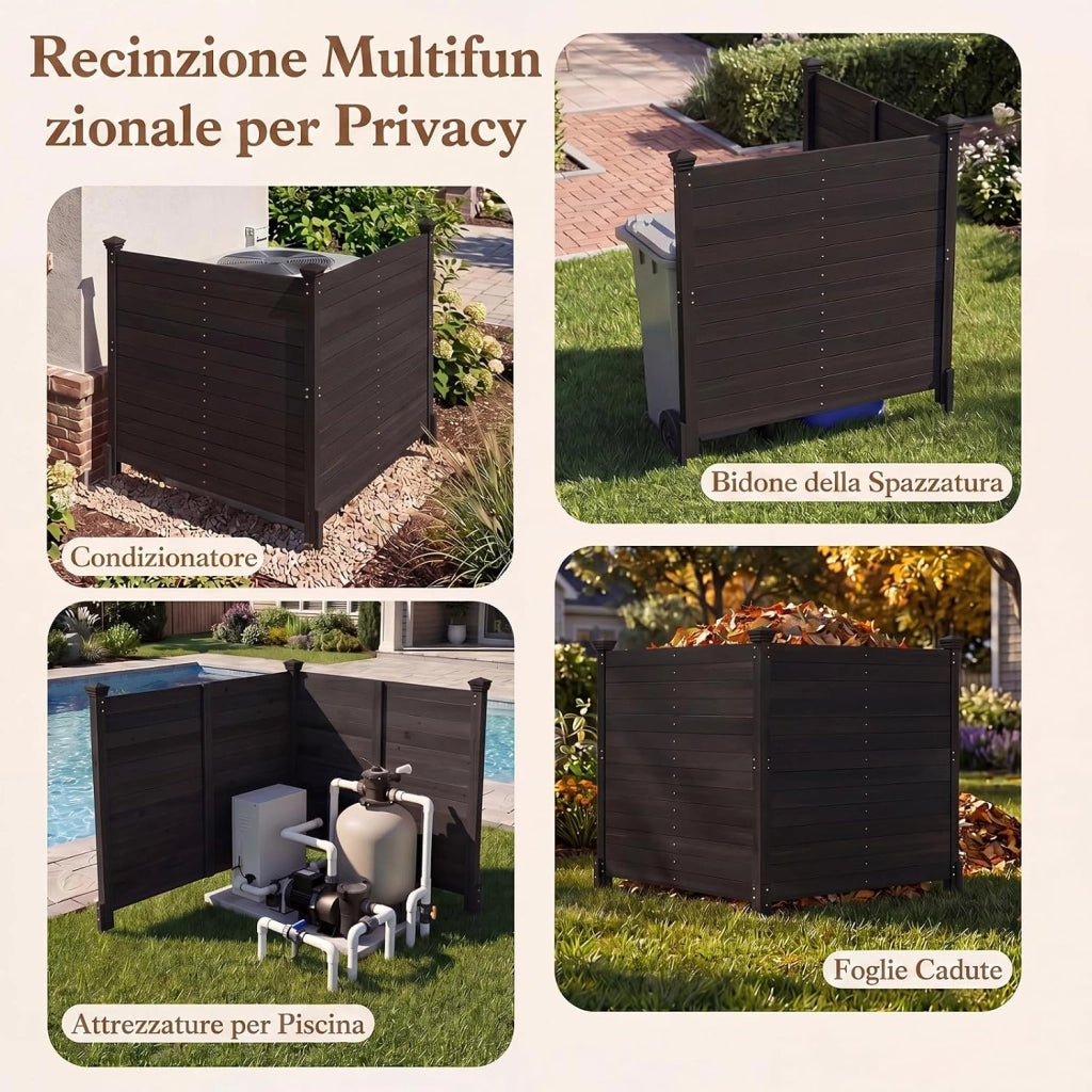 Recinzione da Giardino a 2 Pannelli, Recinto da Esterno in Legno Massello, Pannelli Frangivista a Doghe da Esterno per Copri Bidoni, Condizionatore e Attrezzature