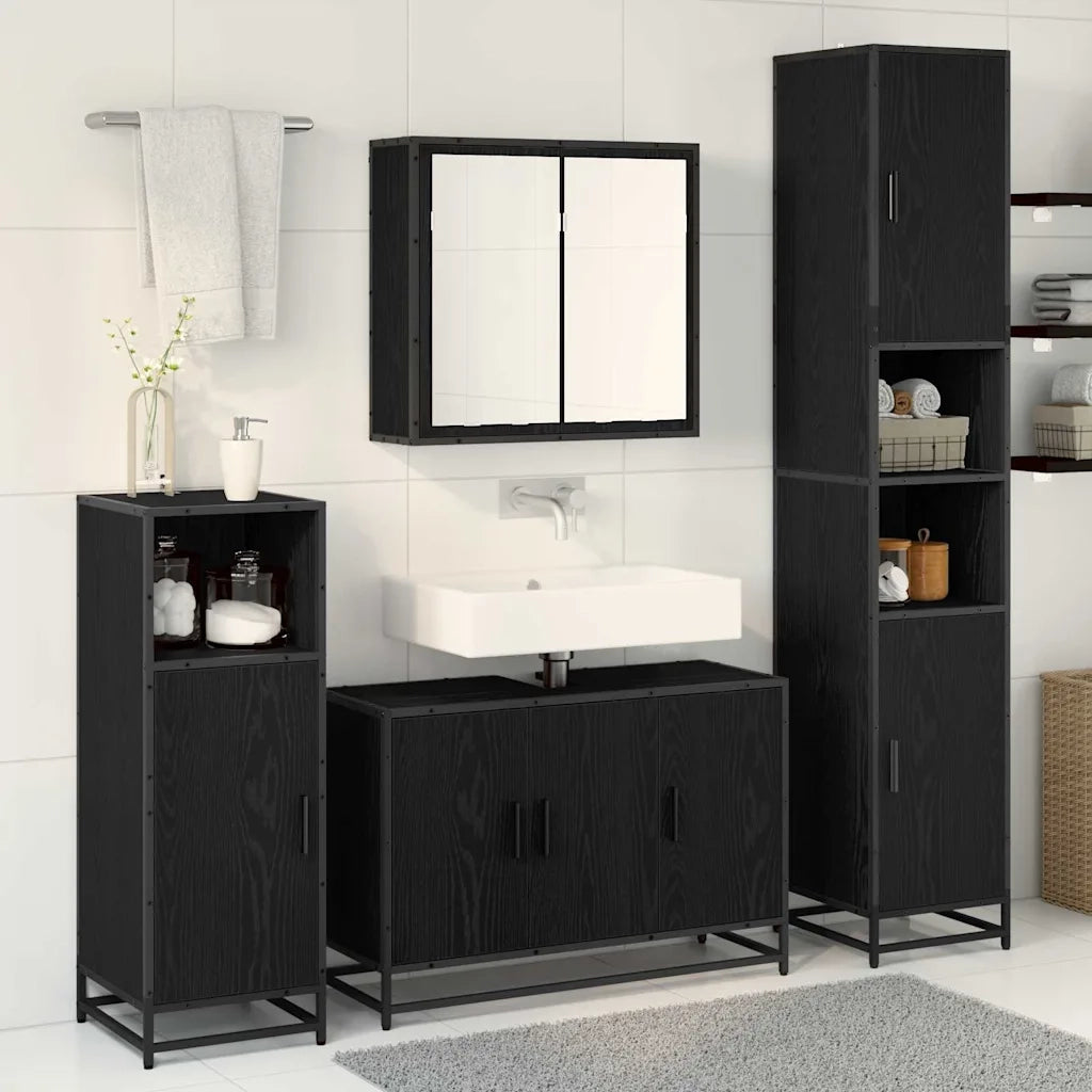 Set di mobili per il bagno 4 pcs Rovere Nero Legno multistrato 3402325