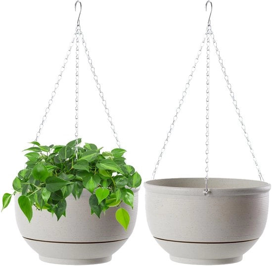 Mandolino pendente per fiori per interni ed esterni, vasi pendenti 23 cm 2 pezzi Mandolino per piante, per esterni con fori di drenaggio e ciotola rimovibile Vasi pendenti per soffitti e balconi