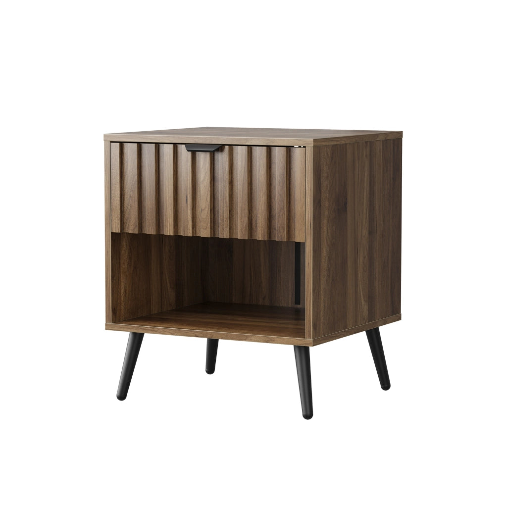 Comodino moderno in MDF effetto noce con cassetto