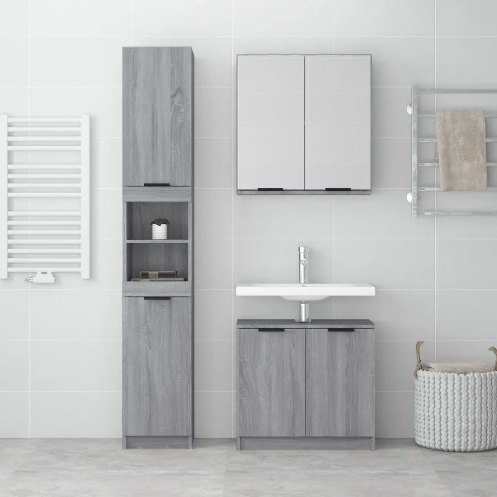 Set Mobili da Bagno 3 pz Grigio Sonoma in Legno Multistrato 3115882