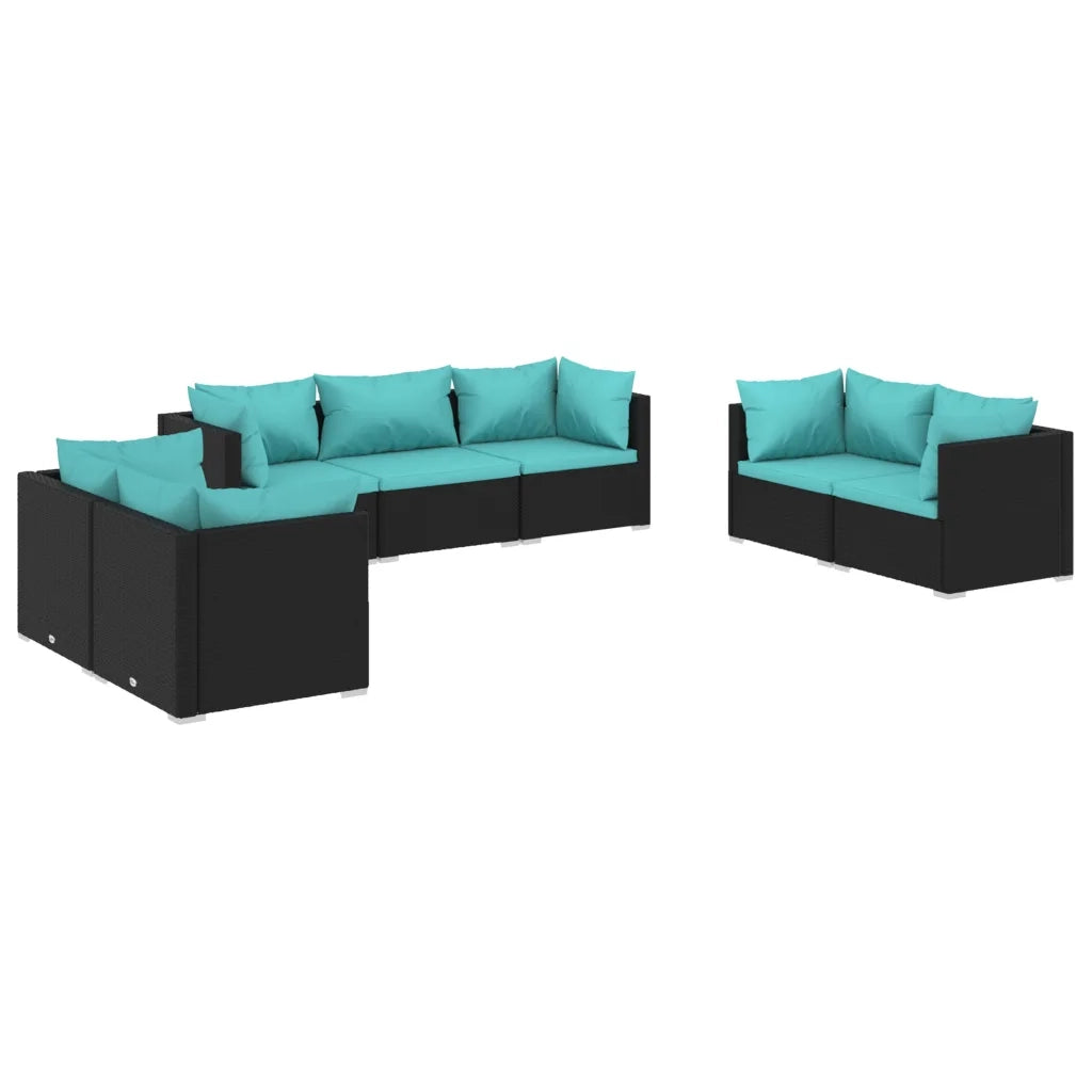 Set Divani da Giardino 7 pz con Cuscini in Polyrattan Nero 3102265