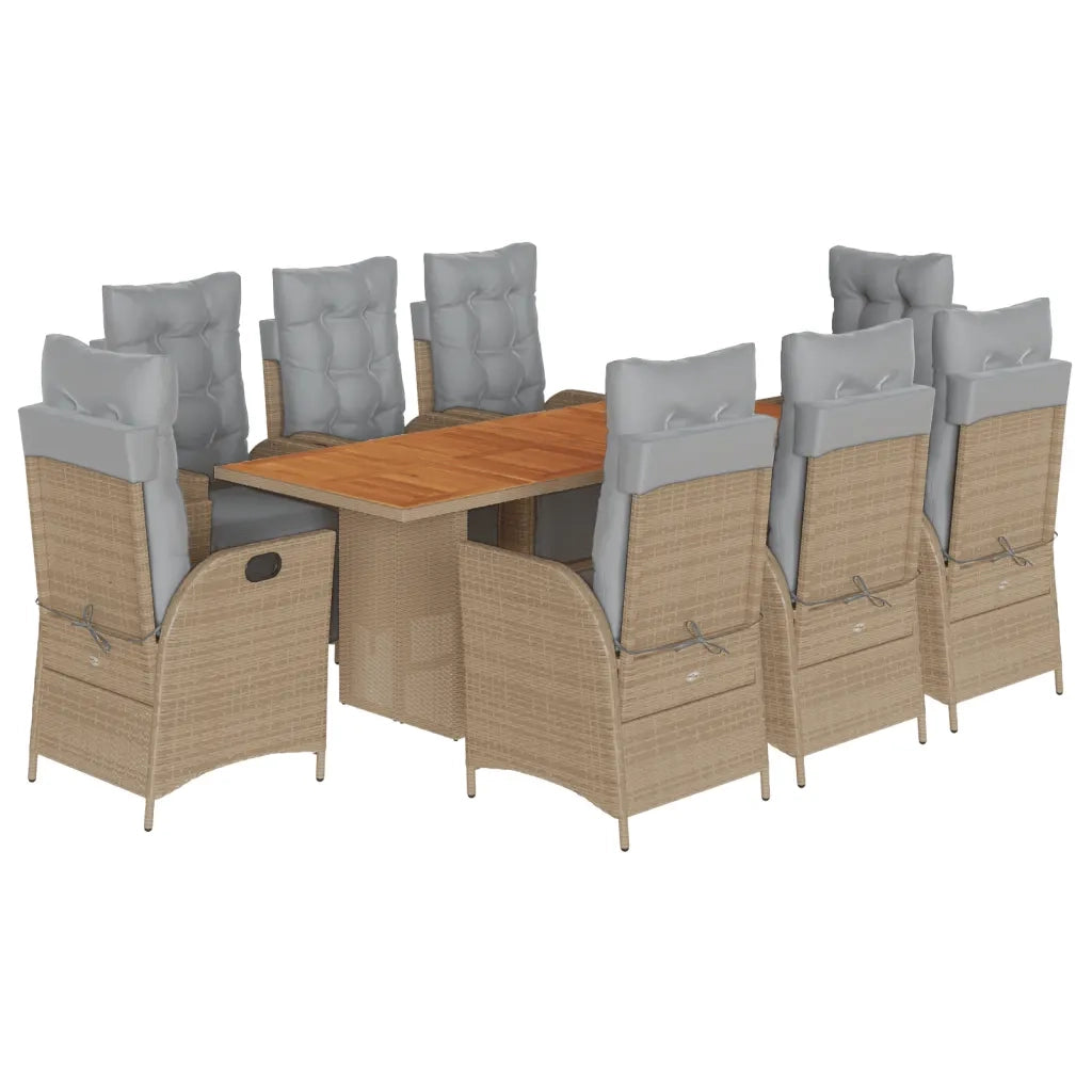 Set Pranzo da Giardino 9 pz con Cuscini Beige Misto Polyrattan