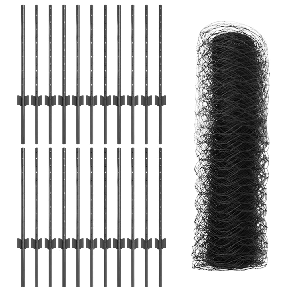 Pali da Recinto  11 pz U-Channel Grigio 60 cm Acciaio