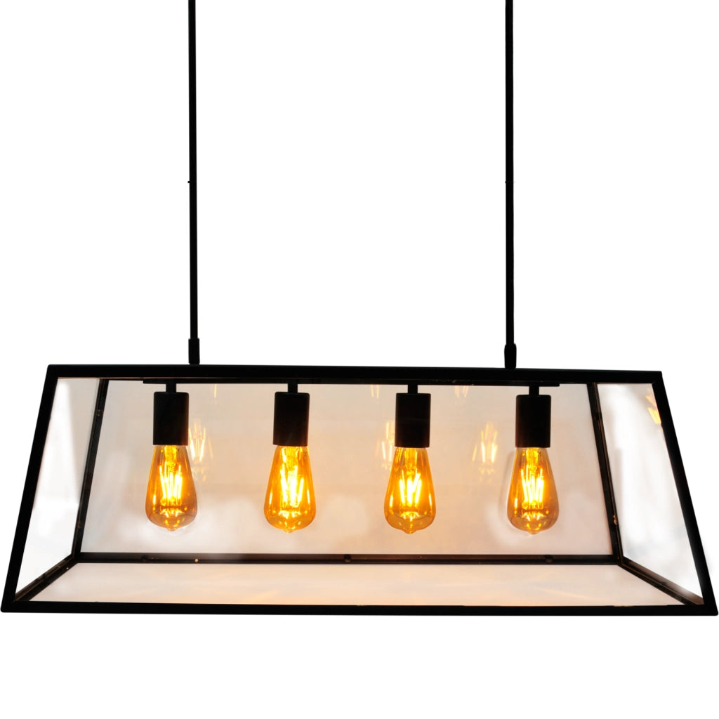 Lampadario Finland nero 4xE27 vetro alluminio Polux