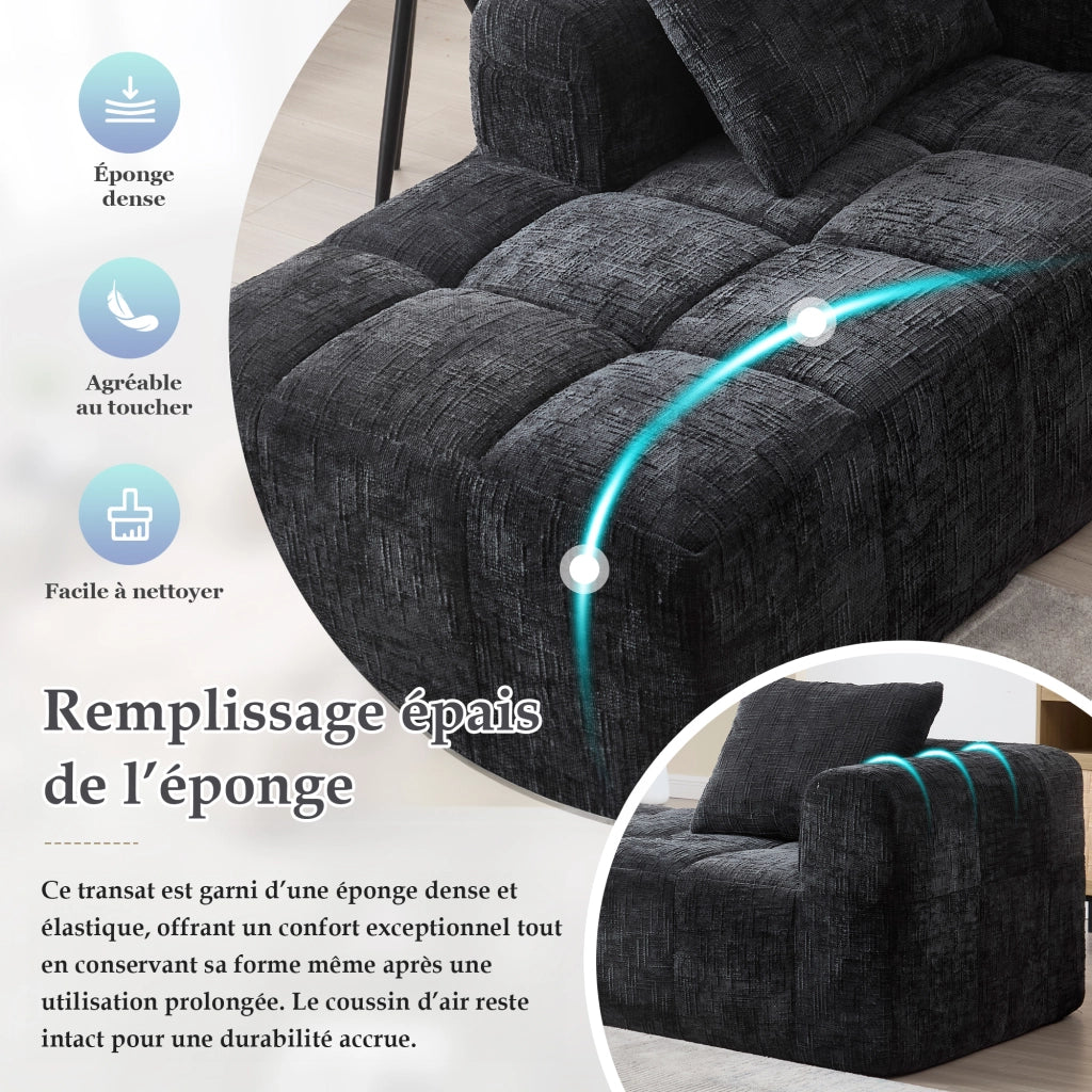 OKWISH Dormeuse con Seduta Imbottita, Tasche Laterali e Cuscino, Comfort Avvolgente per Relax, Ciniglia, Nero