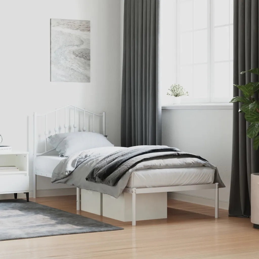 Giroletto con Testiera-Struttura Letto con testiera Metallo Bianco 90x190 cm 174390