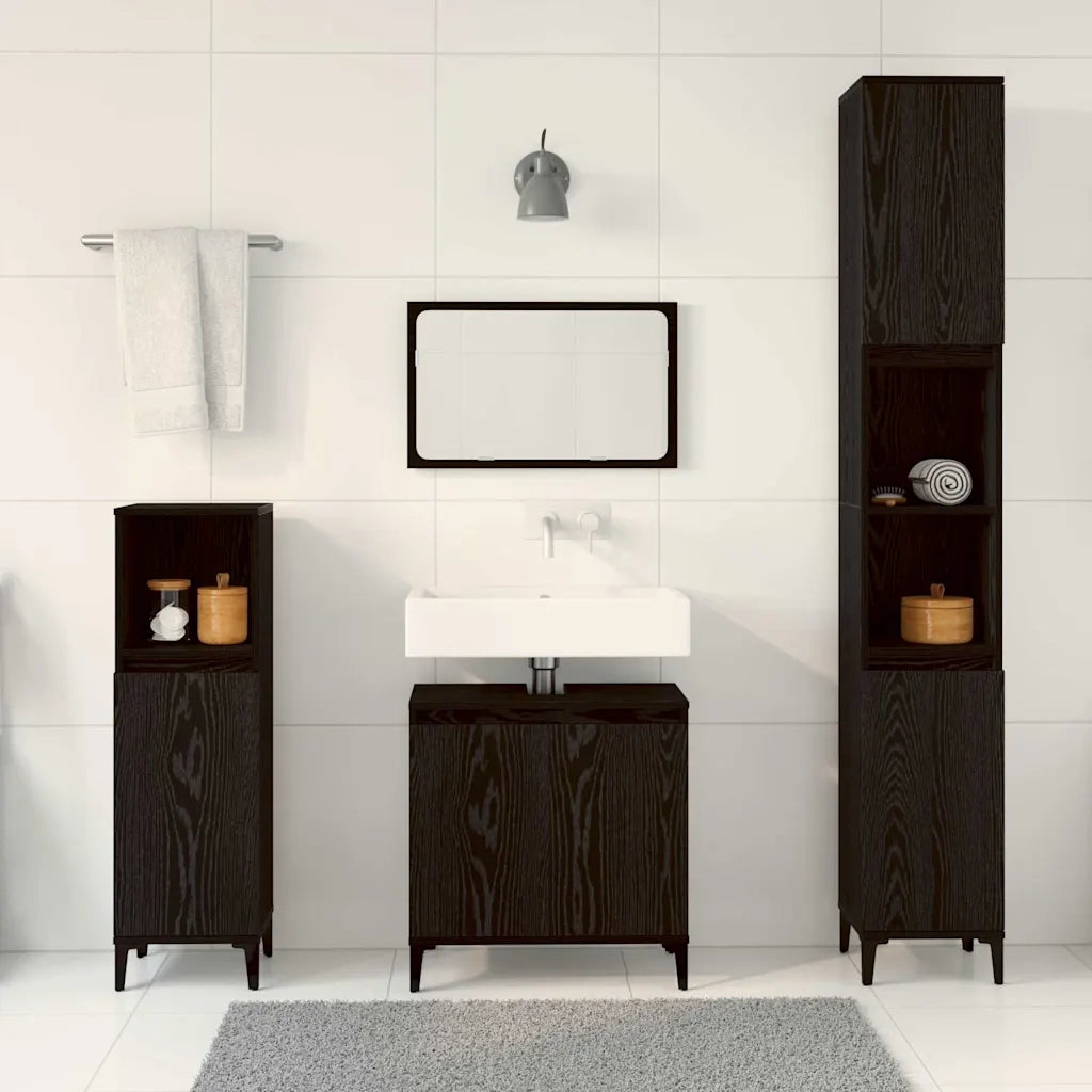 Set di mobili per il bagno Montaggio a parete 3 pcs Rovere Nero 3333089
