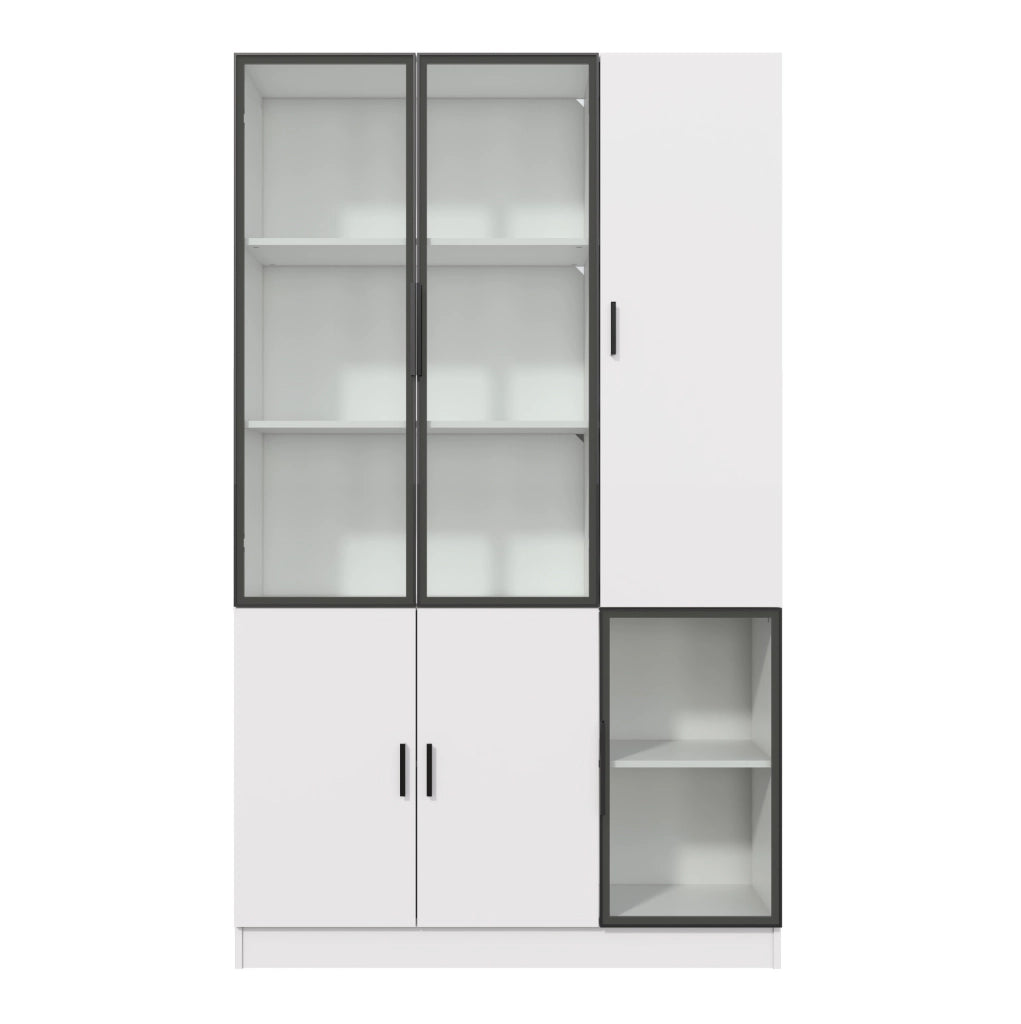 Vetrina alta 200 cm con 3 ante in vetro e LED; 120x35 cm; bianco; in truciolare