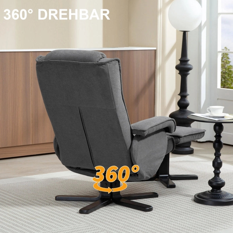 POLTRONA RECLINABILE GIREVOLE 67x87x96 cm Grigio scuro con poggiapiedi