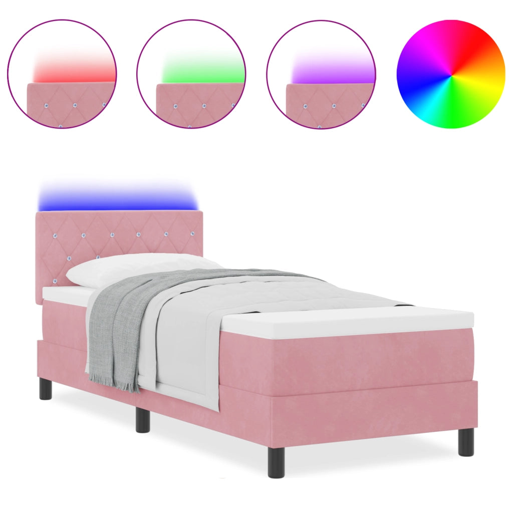 Letto Box Spring con Materasso e LED Rosa 80x200 cm Velluto