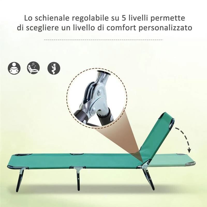 SDRAIO PIEGHEVOLE CON SCHIENALE RECLINABILE SU 4 POSIZIONI 190 X 56X 28 CM VERDE