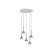 Lampadario Moderno Aygo Tondo Metallo Bianco E Sabbia 5 Luci Gu10