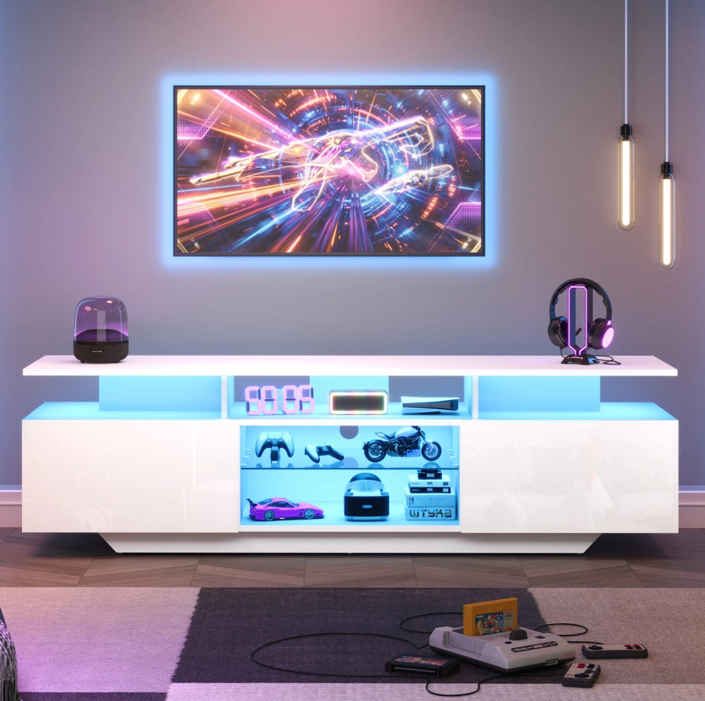 Mobile TV bianco con LED, 2 ante e 8 ripiani, 160 x 40 x 45 cm