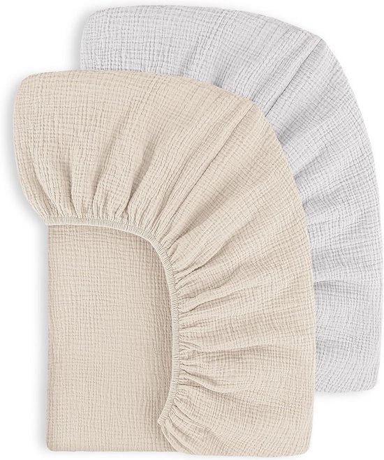 Set di 2 coperte per lettino in cotone - Grigio-crema - 140 x 70 cm - Coperte per lettino da viaggio e lettino supplementare
