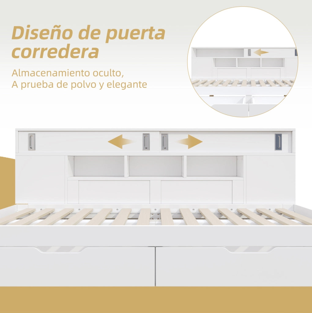 Letto singolo per bambini 140x190 cm con 2 cassetti; armadi e ripiani in MDF bianco