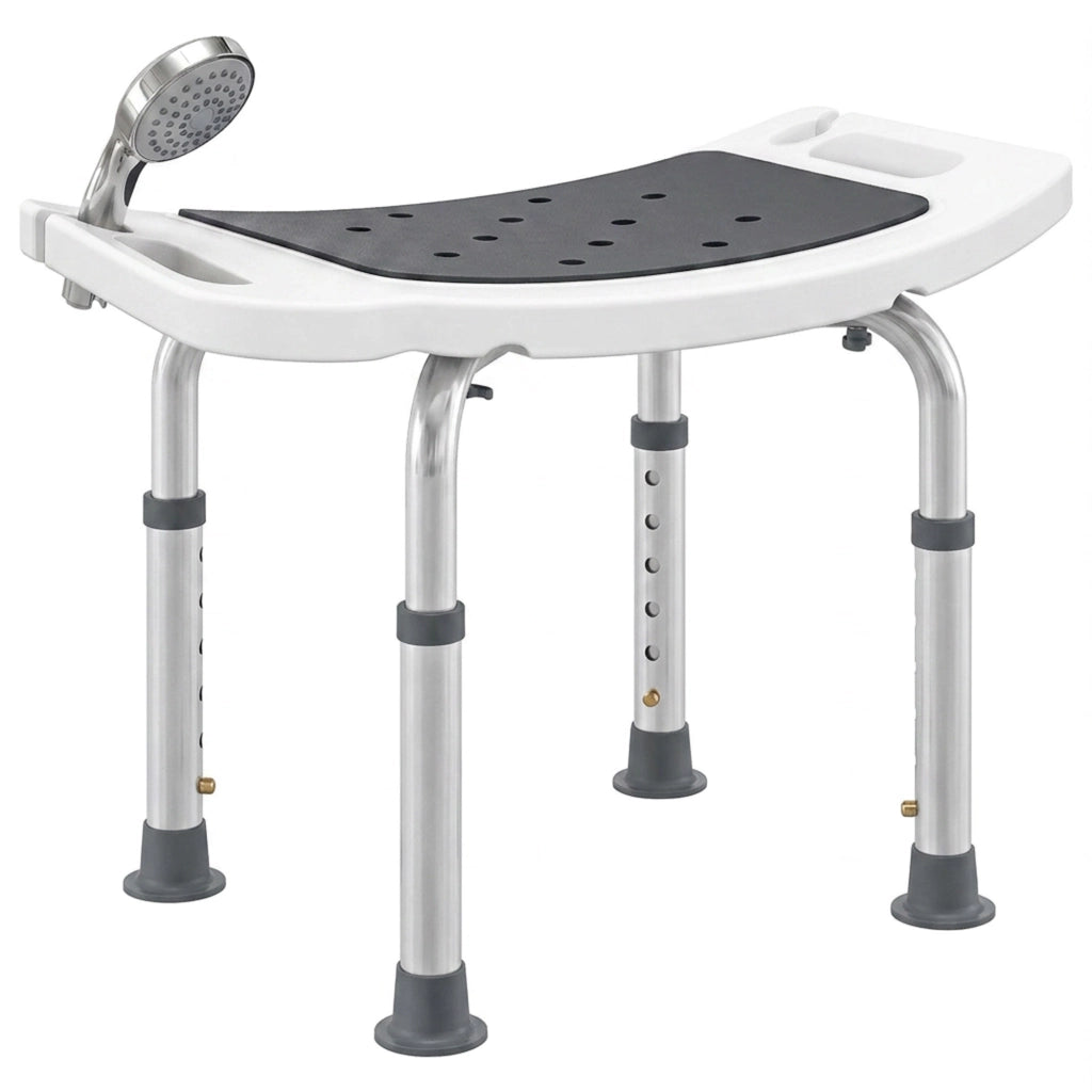 Sgabello da Doccia in Lega di Alluminio e Plastica Antiscivolo, Altezza Regolabile 6 Livelli 39-52cm, Grigio
