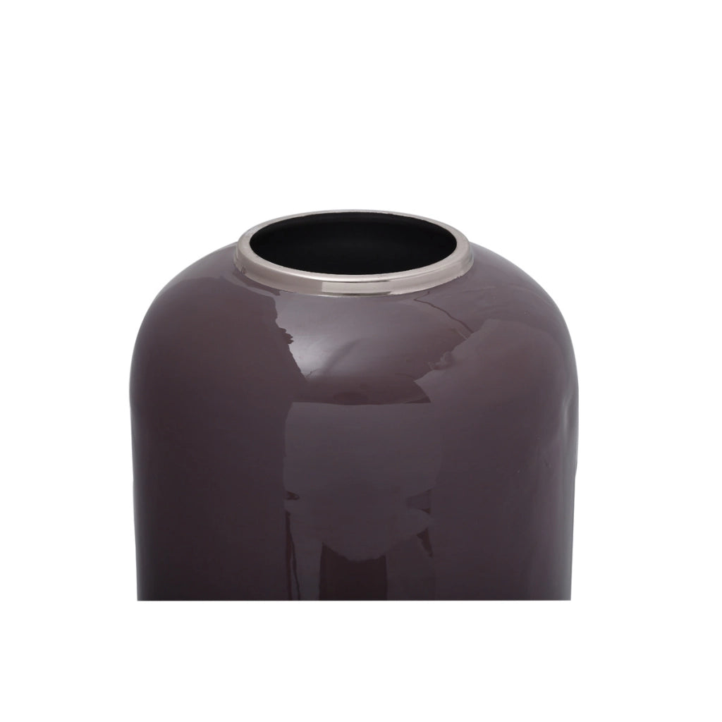 Vaso da terra Art Deco in ferro prugna e argento